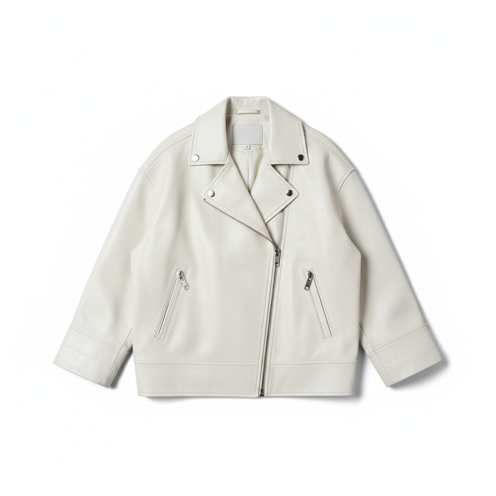 Noir Leather Jacket Pearl White – Front View