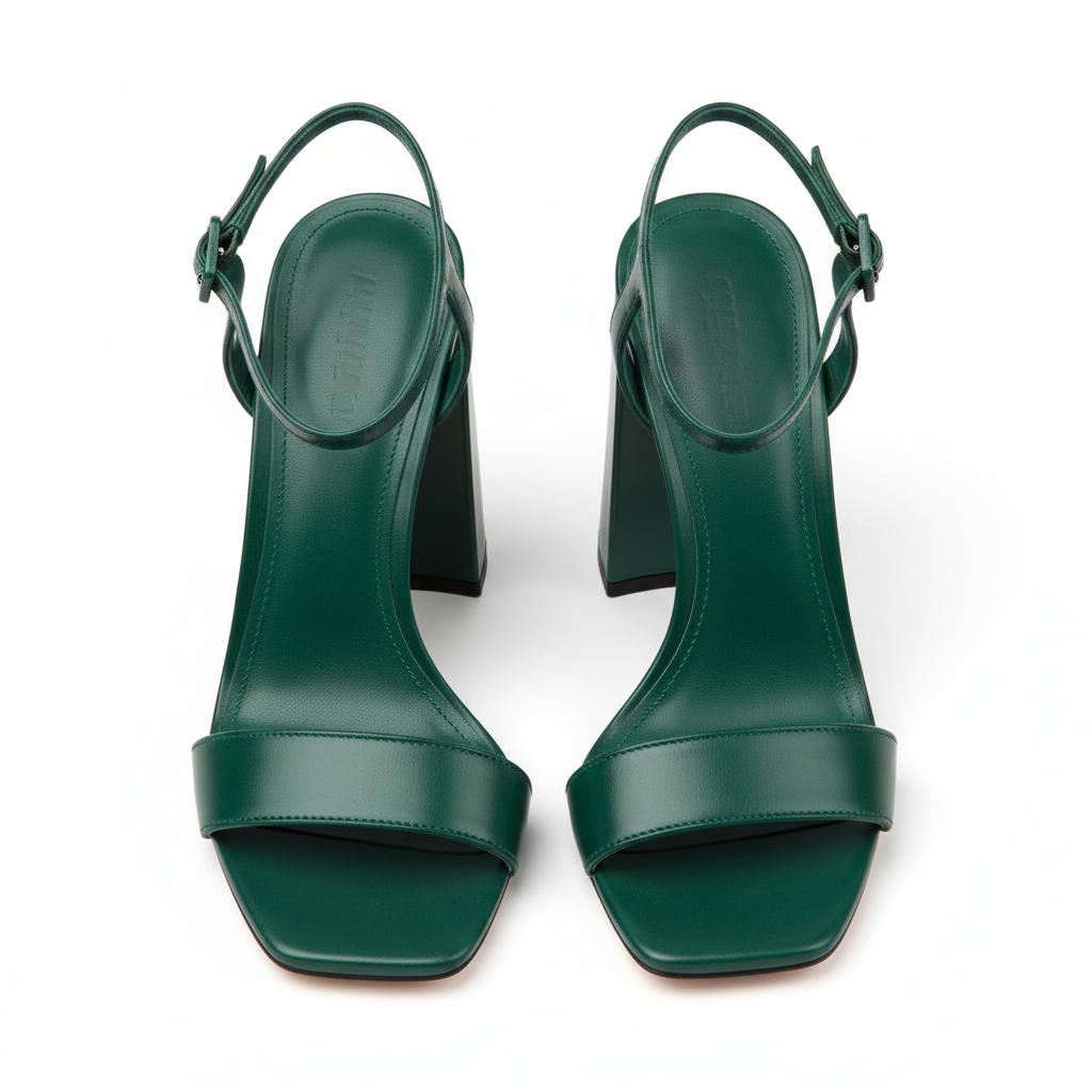 Elegant Block Heels in Forest Emerald – Top View