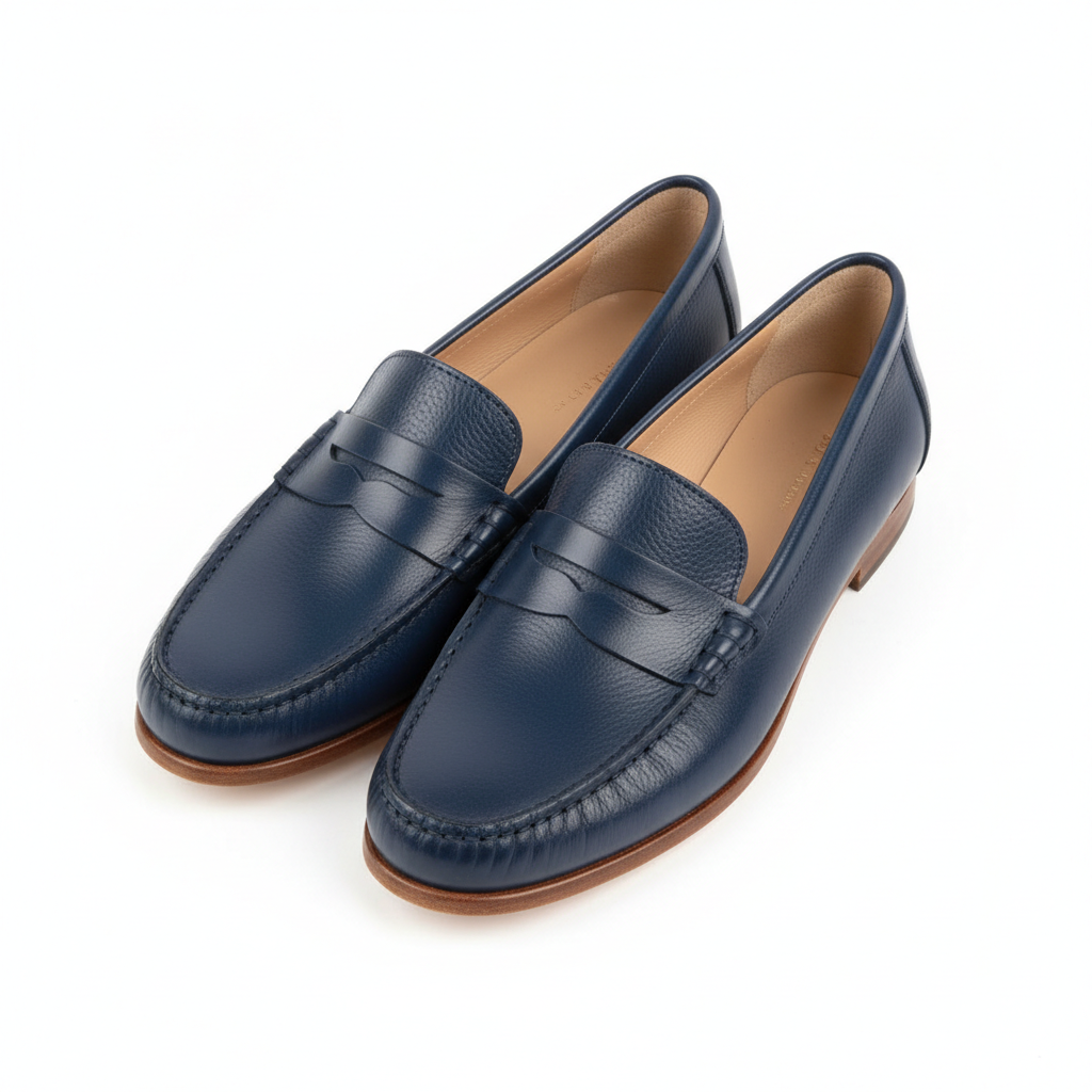 Chic Penny Loafers in Denim Blue – Top View