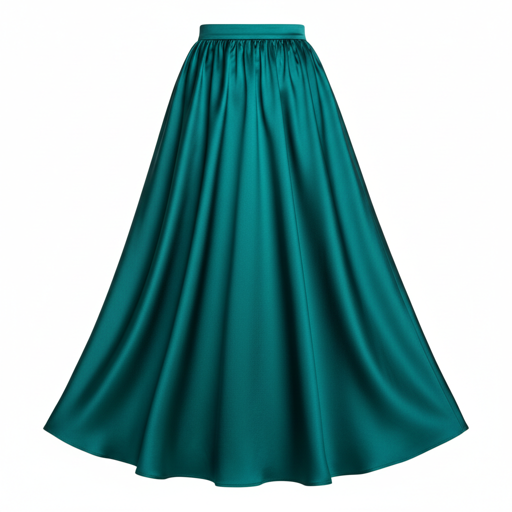 Satin Silk Midi Skirt in Emerald Teal – Detail Close-Up
