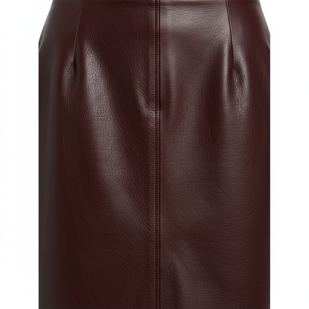 Leather Midi Skirt in Burgundy Wine – Detail Close-Up