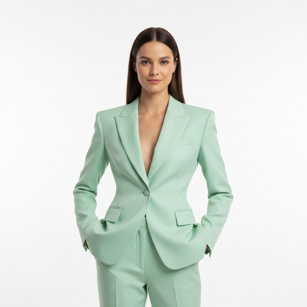 Classy Button Blazer Pistachio Green – Model Shot