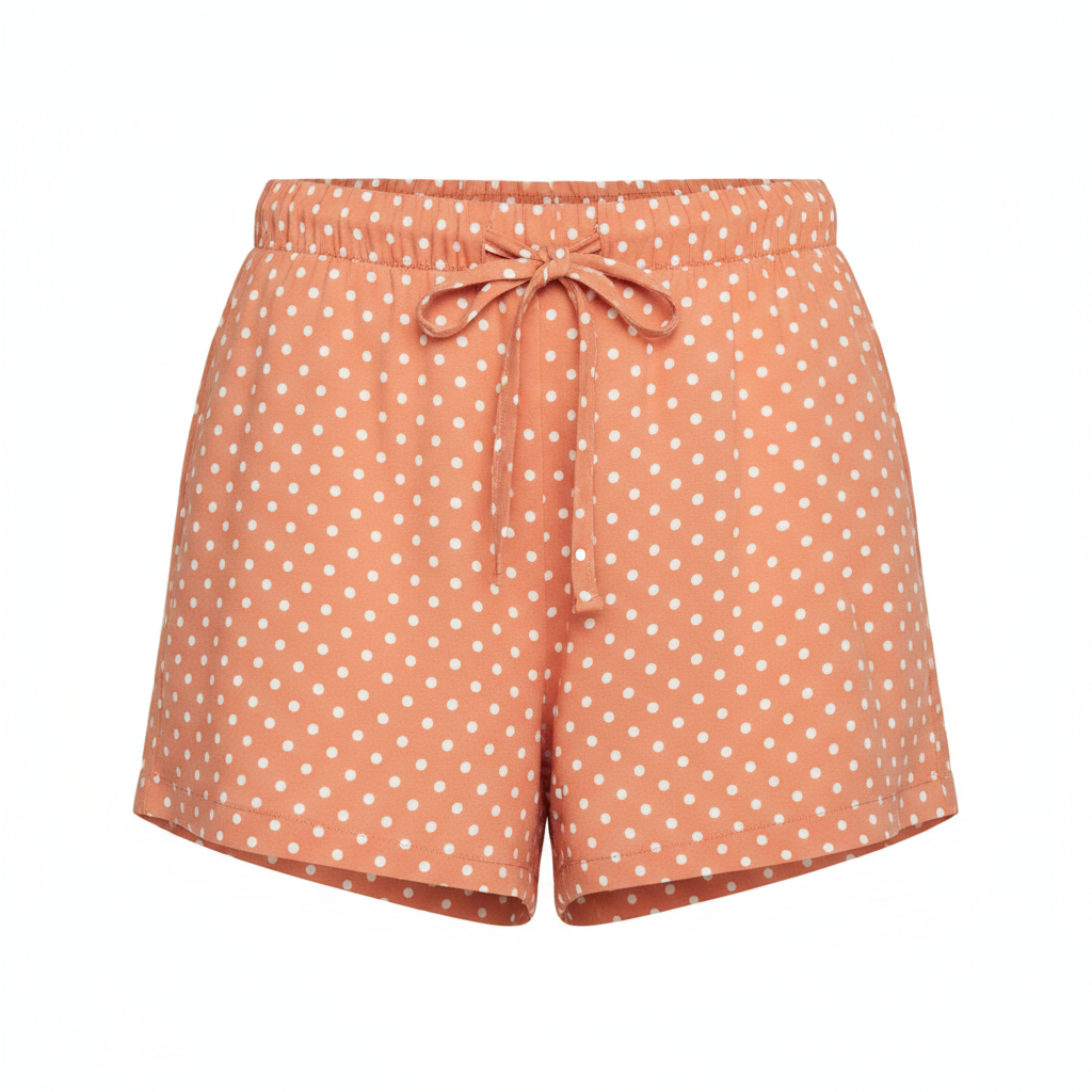 Polka Dot Casual Shorts in Coral Peach – Front View