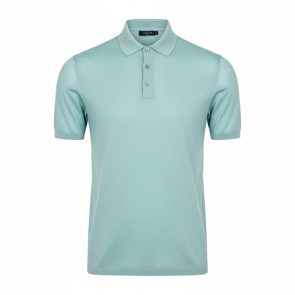Polo Knit Shirt – Aqua Mist – Front View