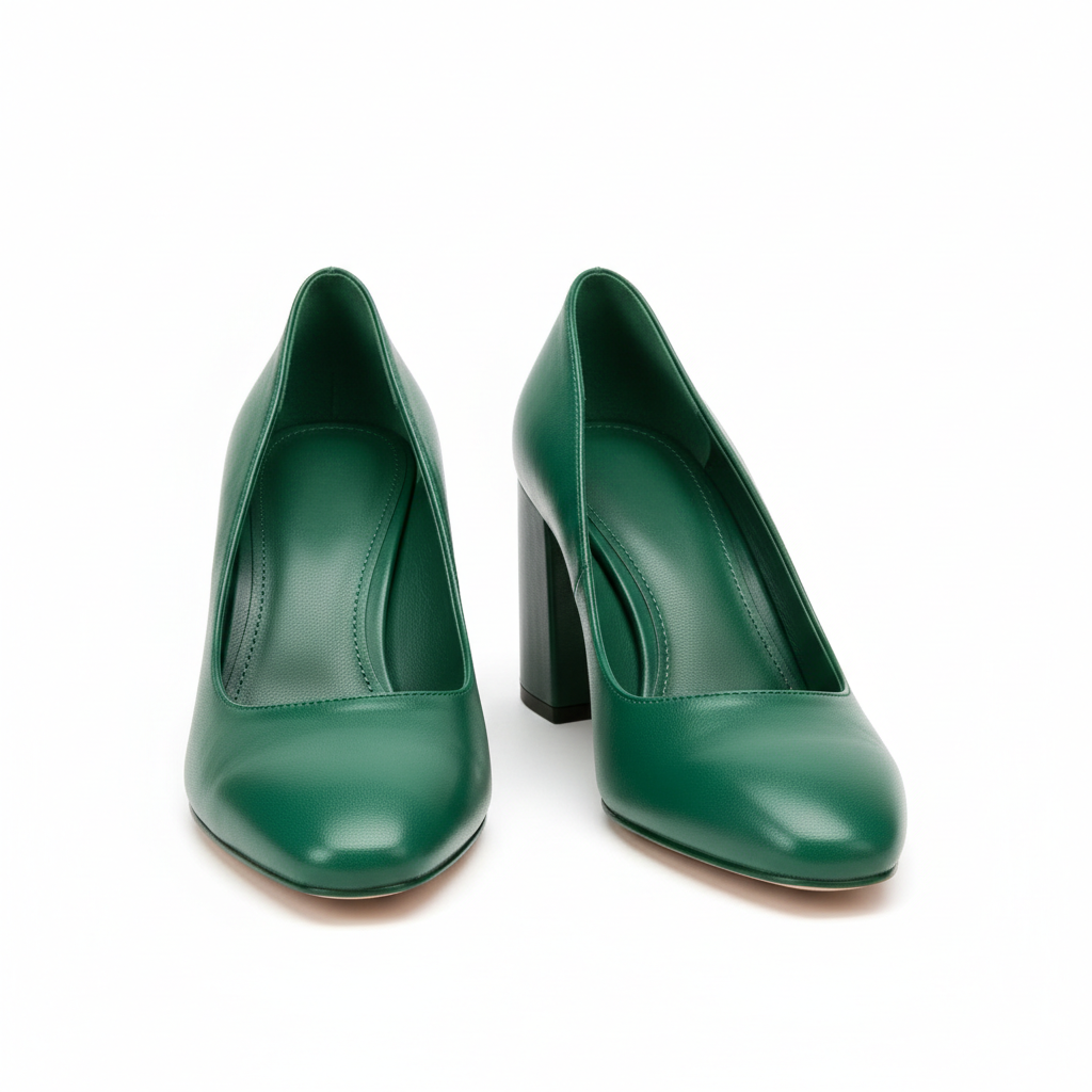 Elegant Block Heels in Forest Emerald – Hero View