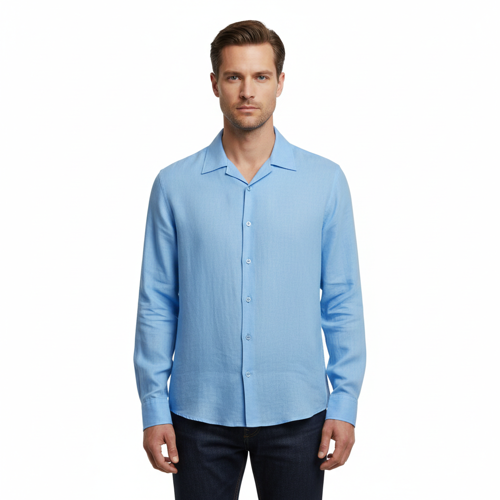 Linen Casual Shirt – Sky Blue – Model
