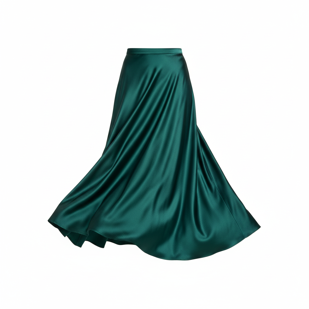 Satin Silk Midi Skirt in Emerald Teal – Hero