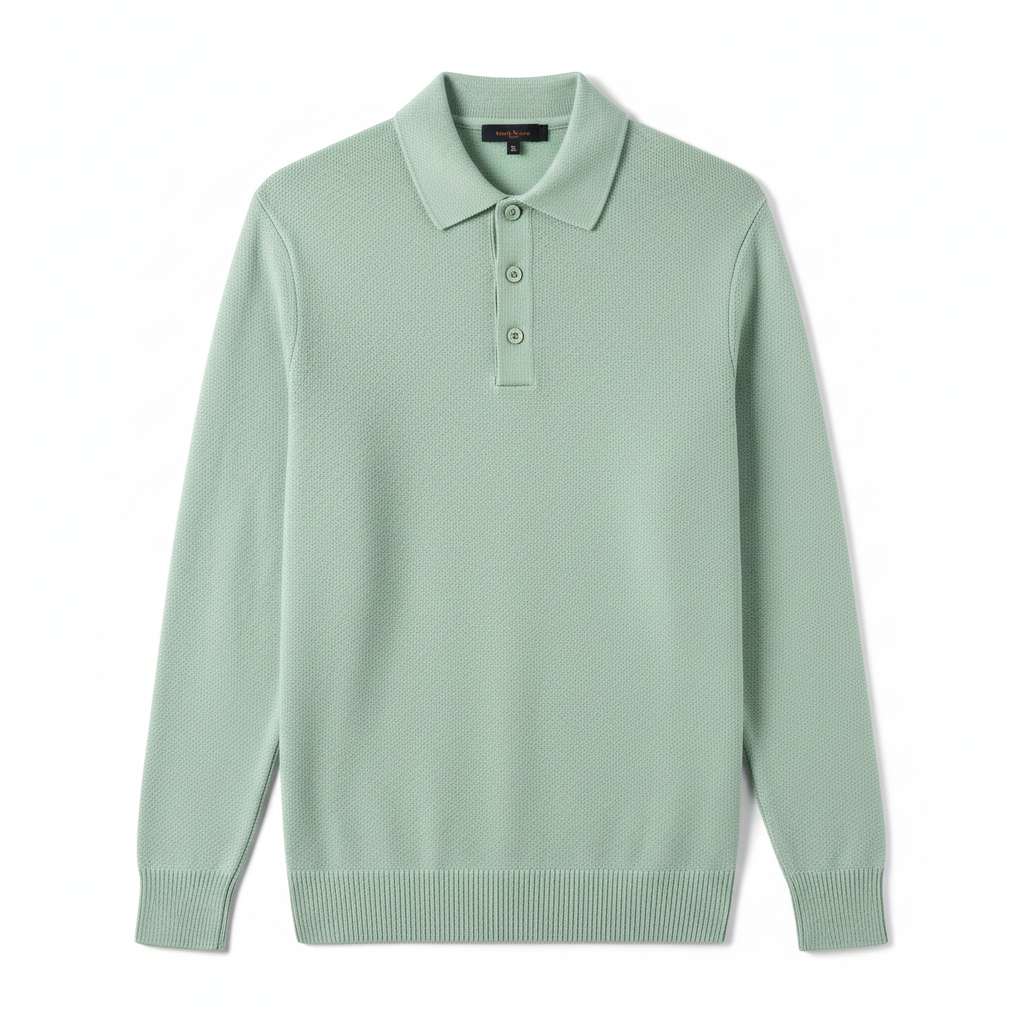 Relaxed Polo Sweater in Pistachio Green – Front View