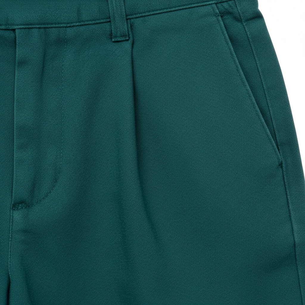 Casual Pleated Shorts in Emerald Teal – Detail Close-Up