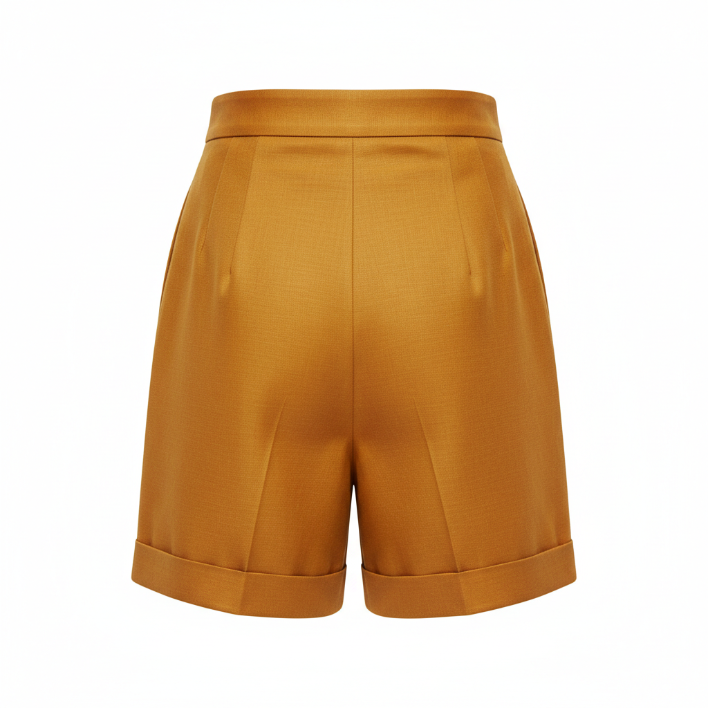 High-Waist Tailored Shorts in Amber Gold – Back View
