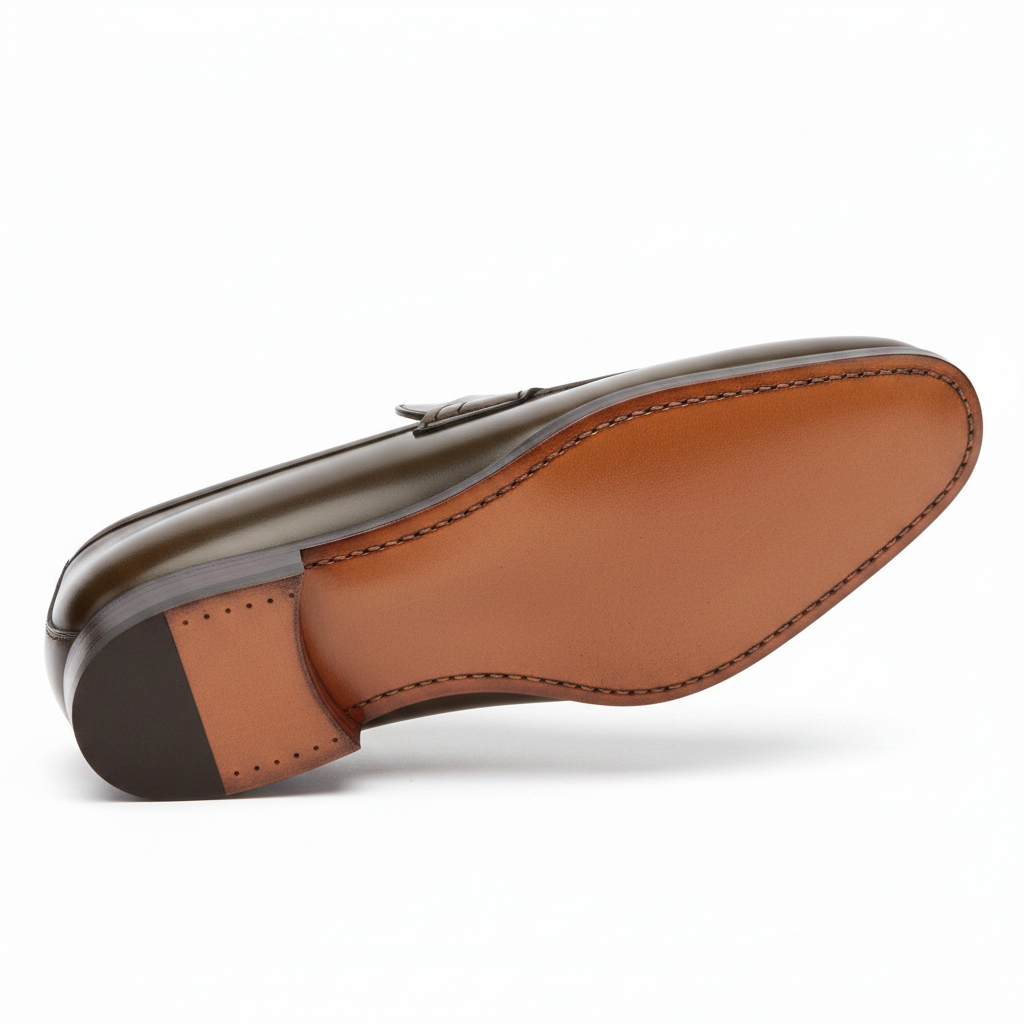 Classic Penny Loafers in Olive Brown – Sole detail
