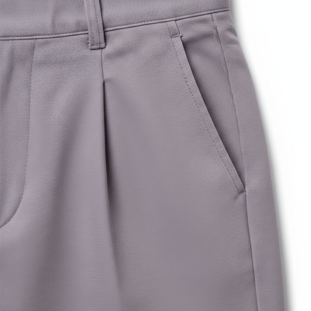 Casual Pleated Shorts in Lavender Grey – Detail Close-Up