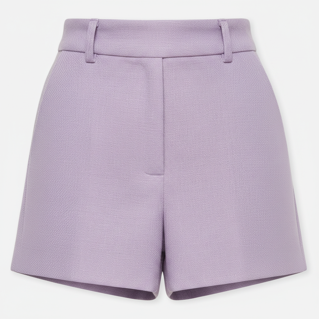 High-Waist Tailored Shorts in Soft Lilac – Detail Close-Up