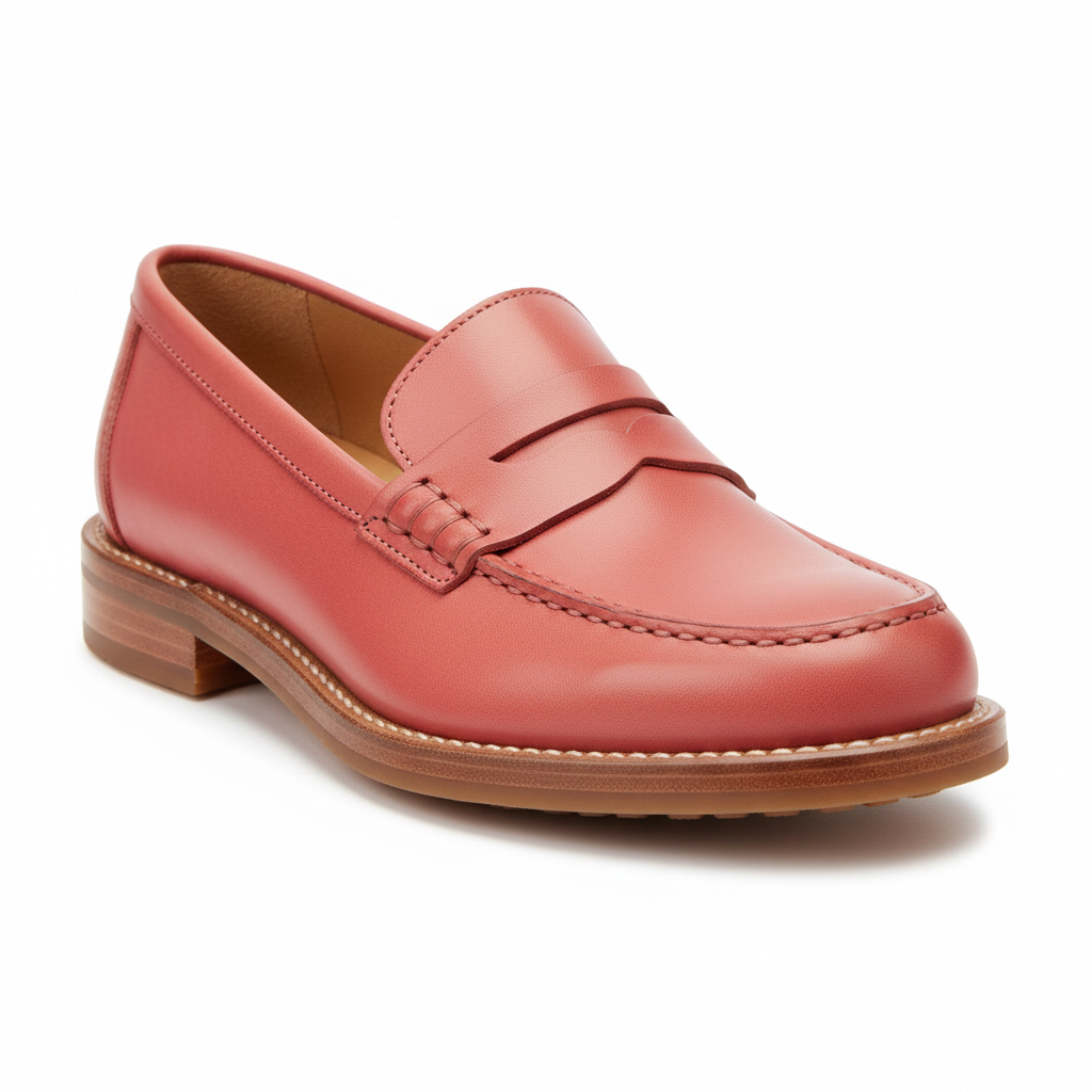 Chic Penny Loafers in Coral Pink – Sole Detail