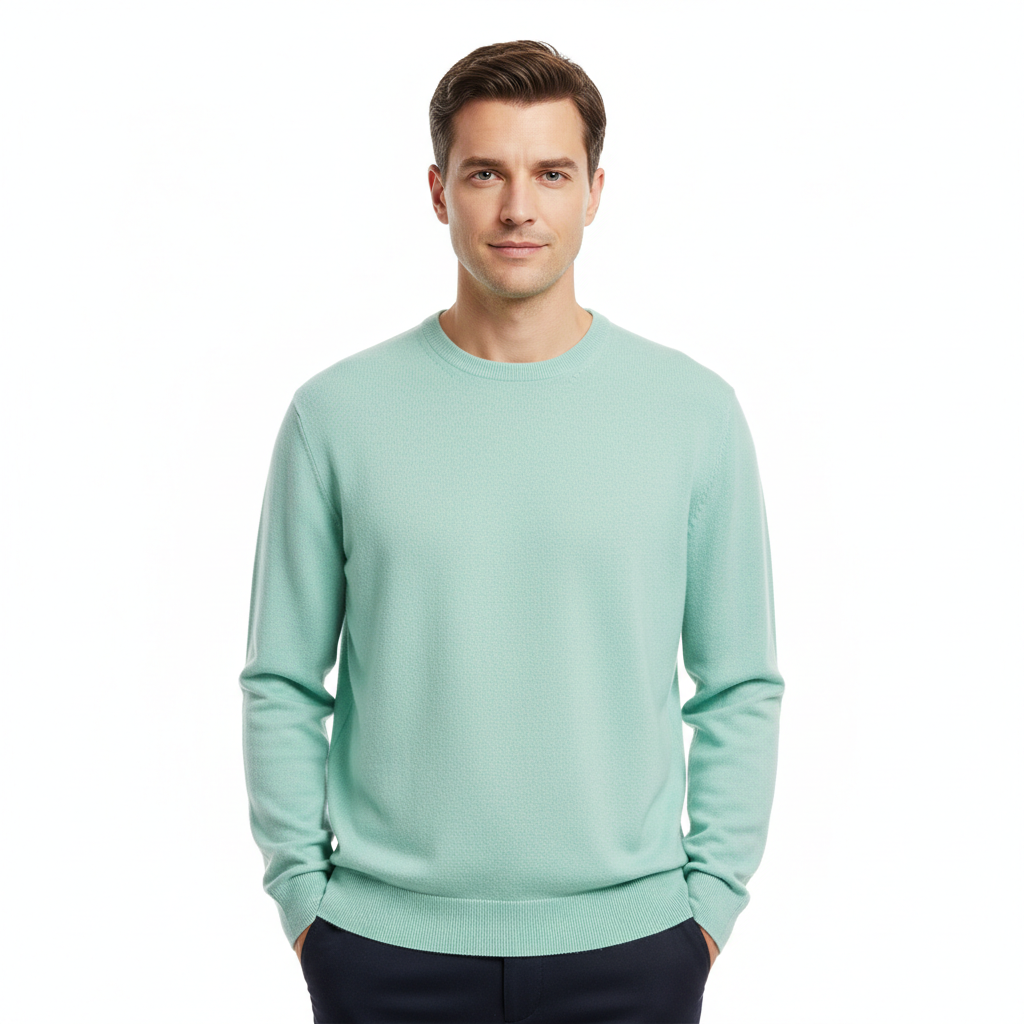 Cozy Crew Neck Sweater in Ocean Mint – Male Model Shot