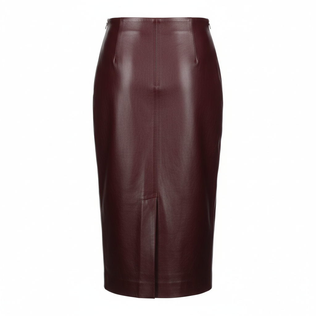 Leather Midi Skirt in Burgundy Wine – Back View