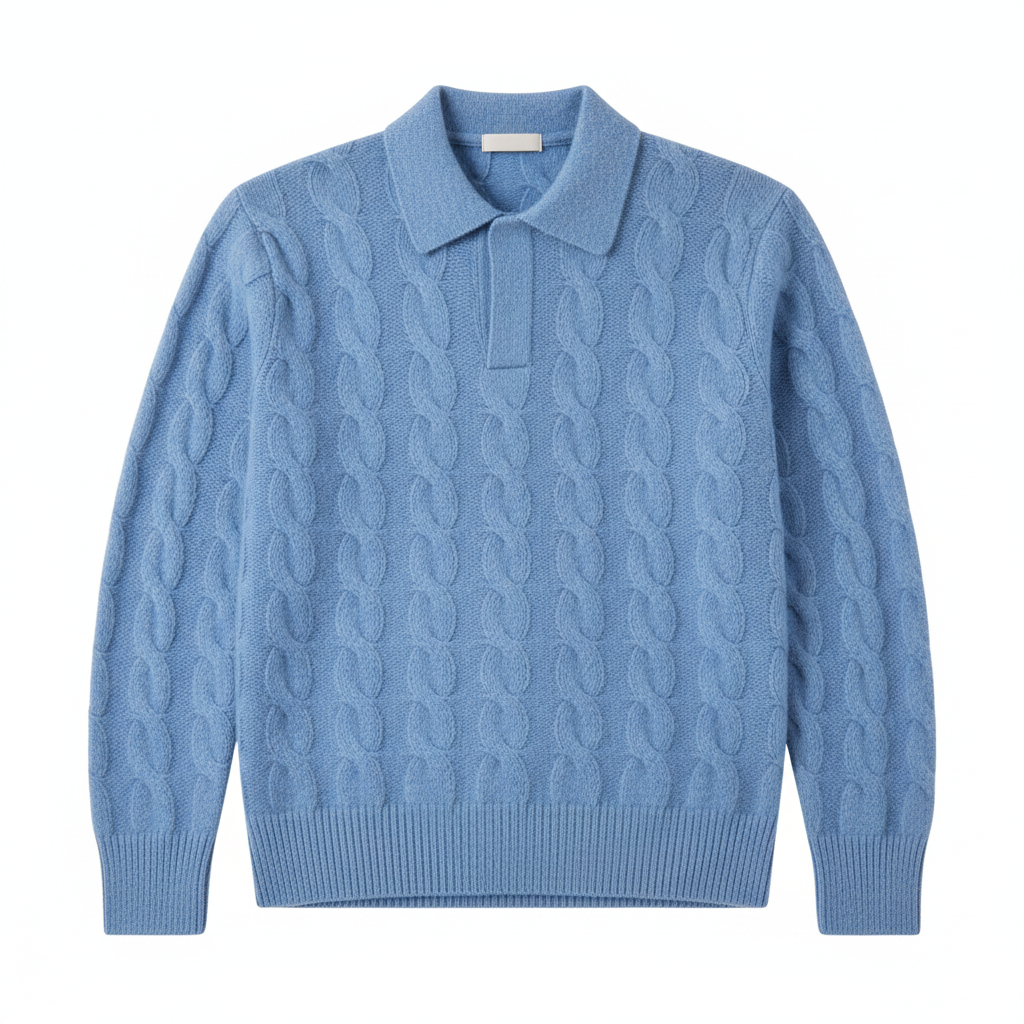 Relaxed Polo Sweater in Sky Blue – Knit Texture Close-Up