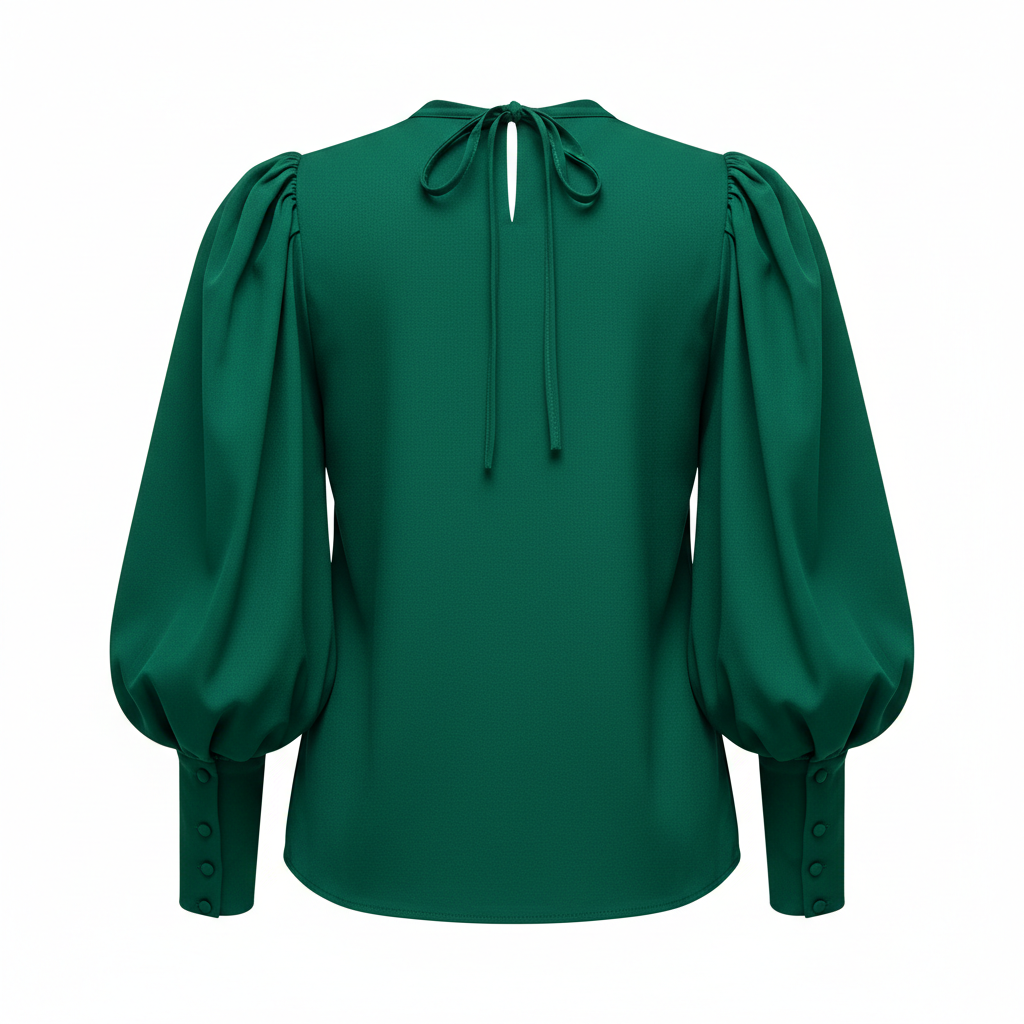 Puff Sleeve Blouse in Forest Emerald – Back View