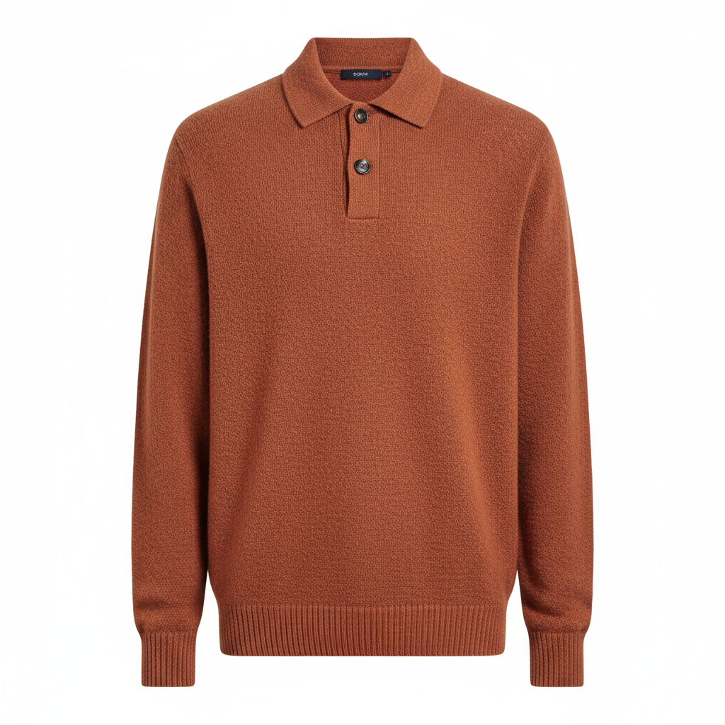 Relaxed Polo Sweater in Terracotta Rust – Hero