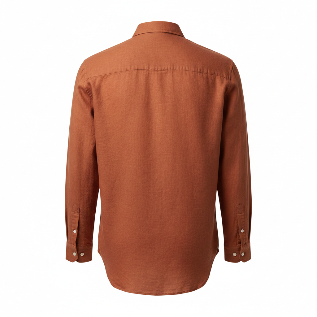 Linen Casual Shirt – Terracotta Rust – Back View