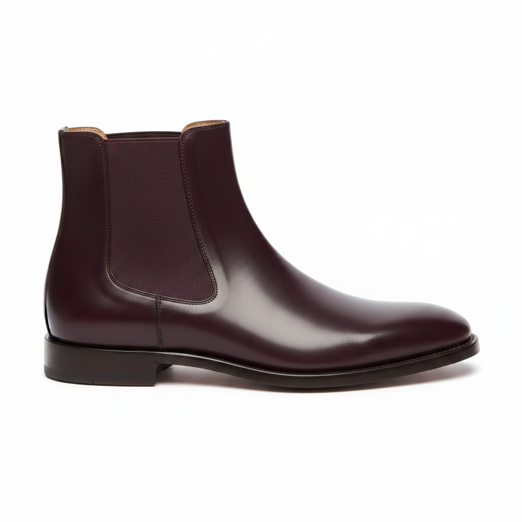 Chelsea Boots in Deep Plum – Side view