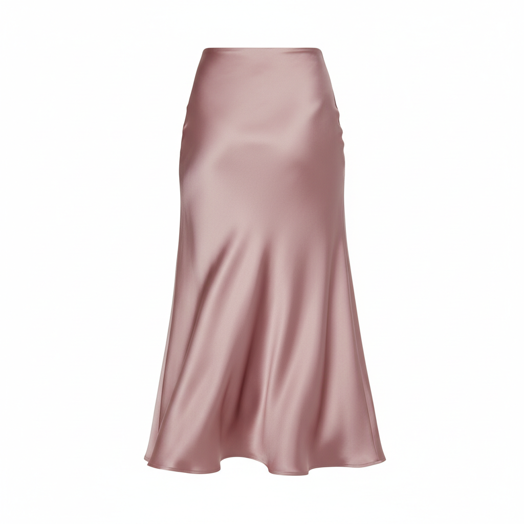 Satin Silk Midi Skirt in Dusty Rose – Back View