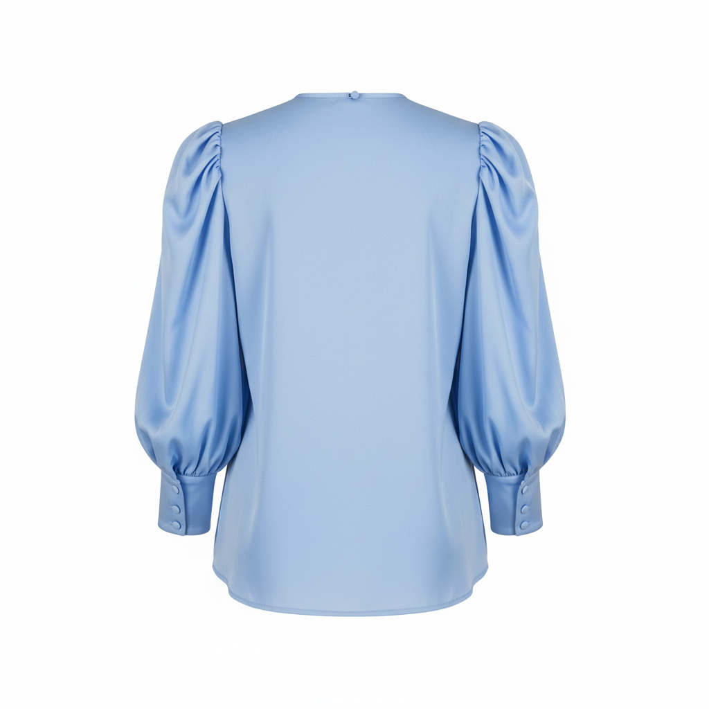 Puff Sleeve Blouse in Sky Blue – Back View