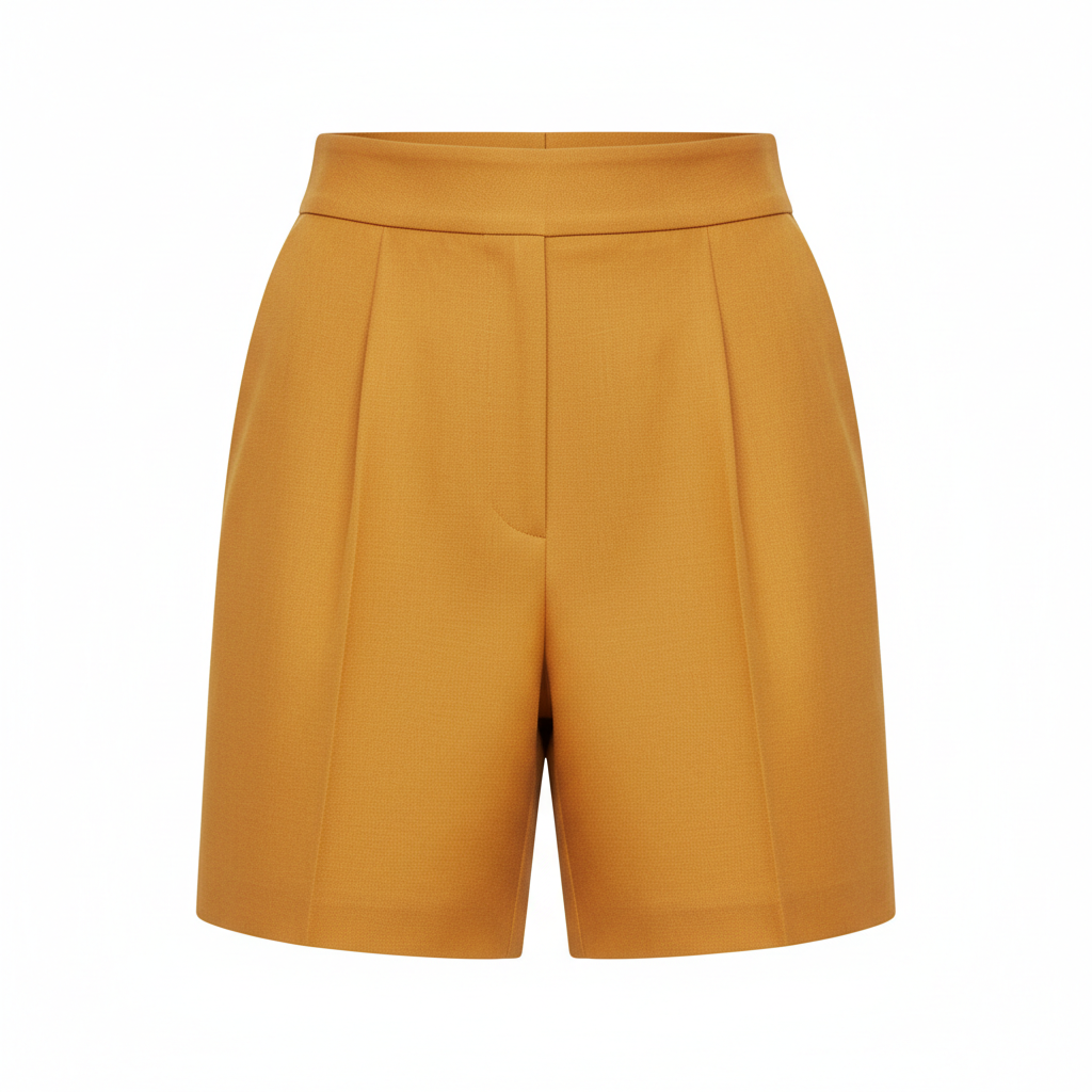 High-Waist Tailored Shorts in Amber Gold – Front View