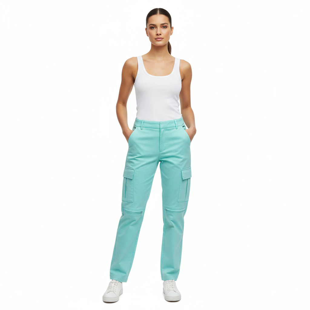 Utility Cargo Pants – Aqua Mint – Model