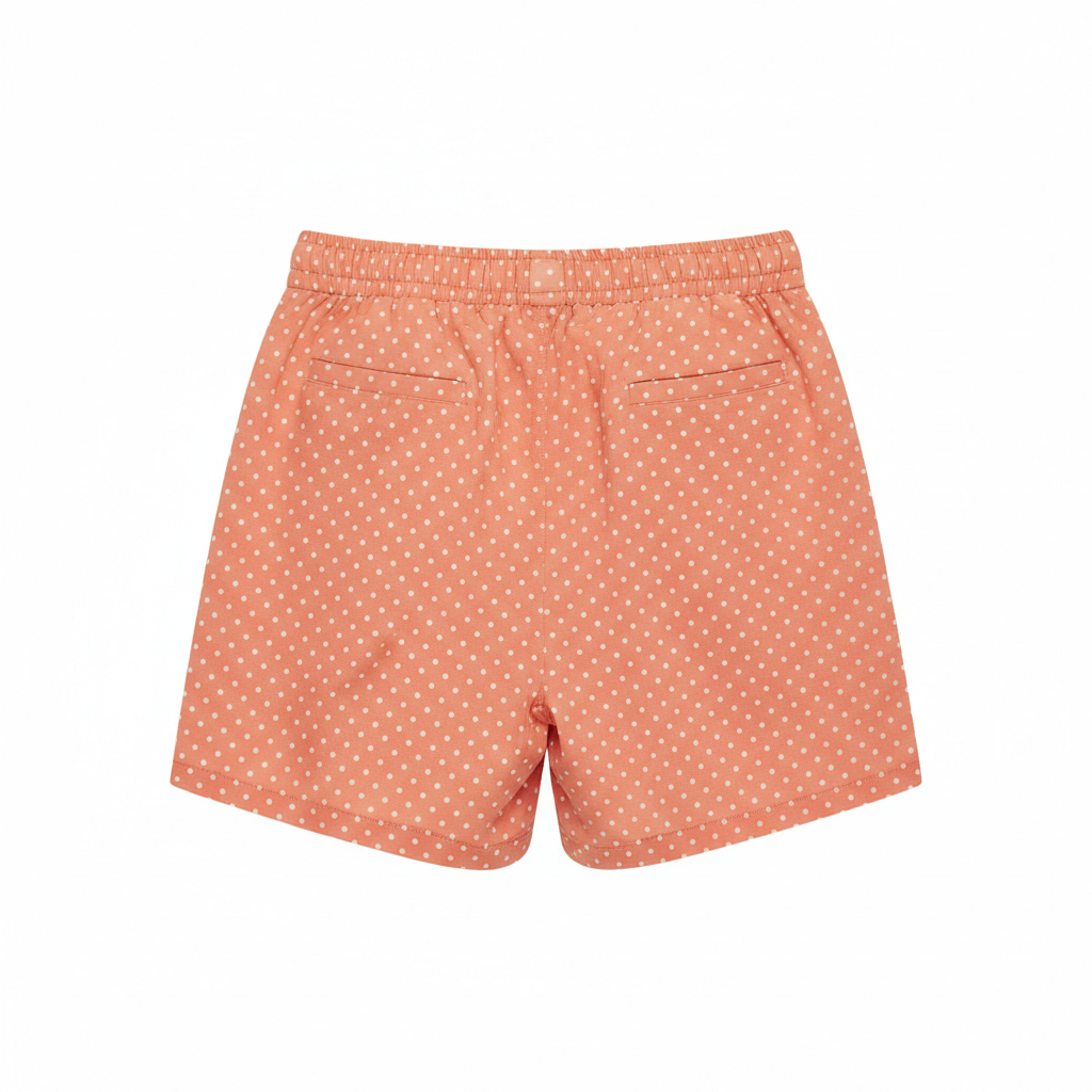 Polka Dot Casual Shorts in Coral Peach – Back View