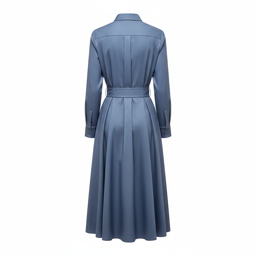 Shirt Belted Dress in Steel Blue – Back View