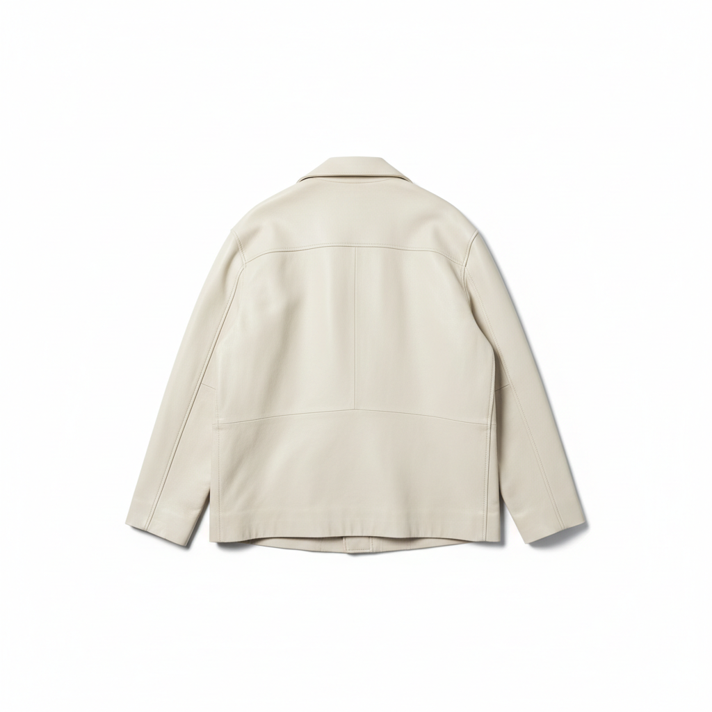 Noir Leather Jacket Pearl White – Back View