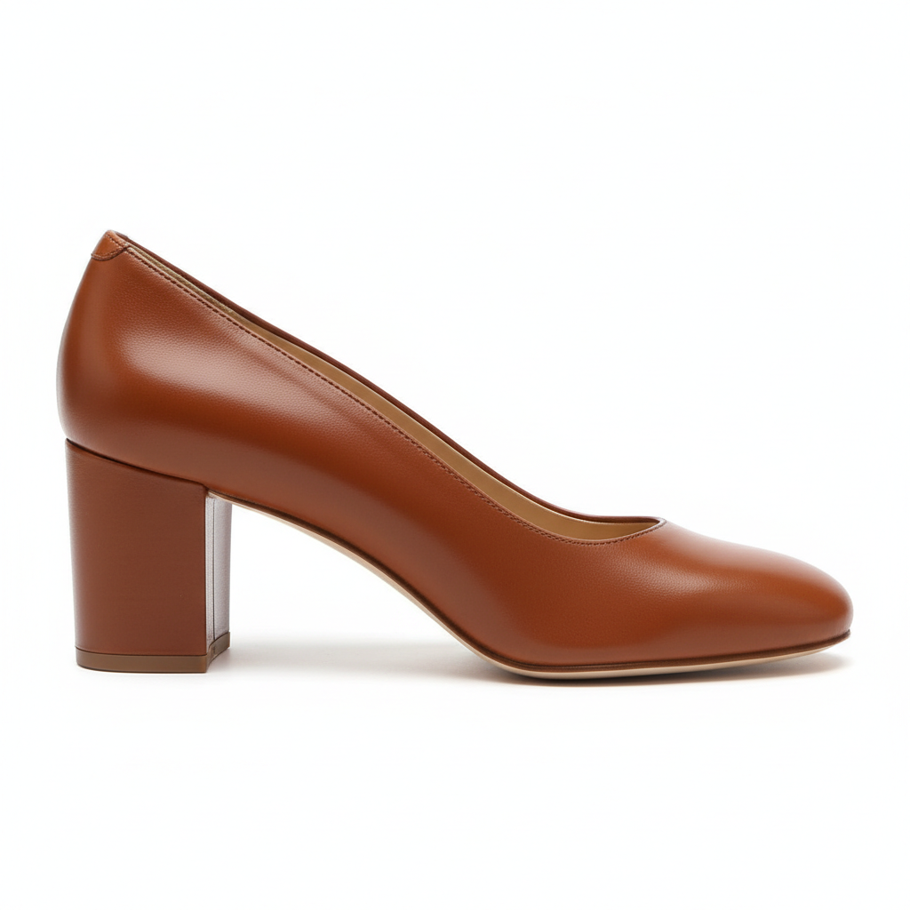 Elegant Block Heels in Cinnamon Brown – Side View