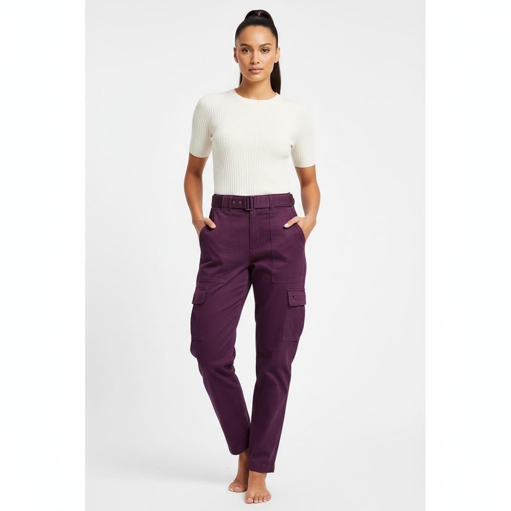 Utility Cargo Pants – Deep Plum – Model