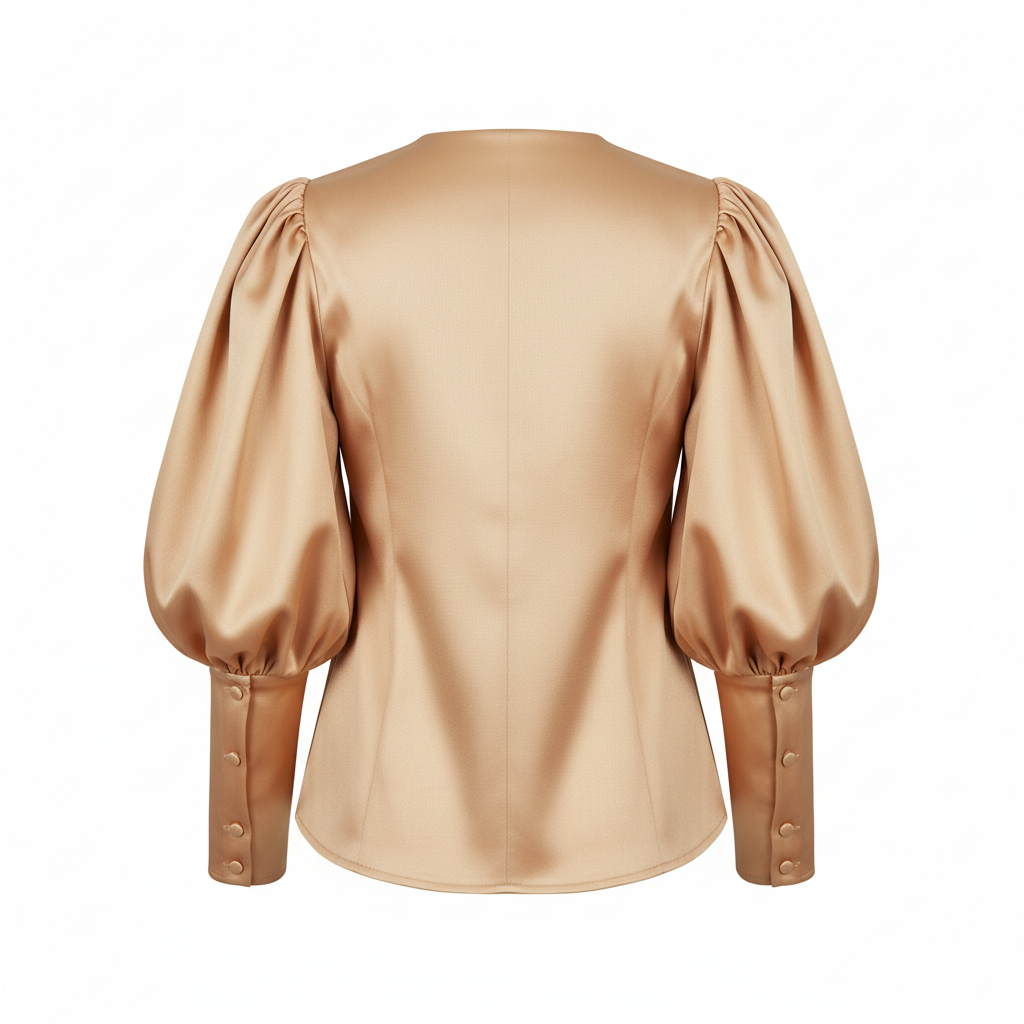 Puff Sleeve Blouse in Champagne Gold – Back View