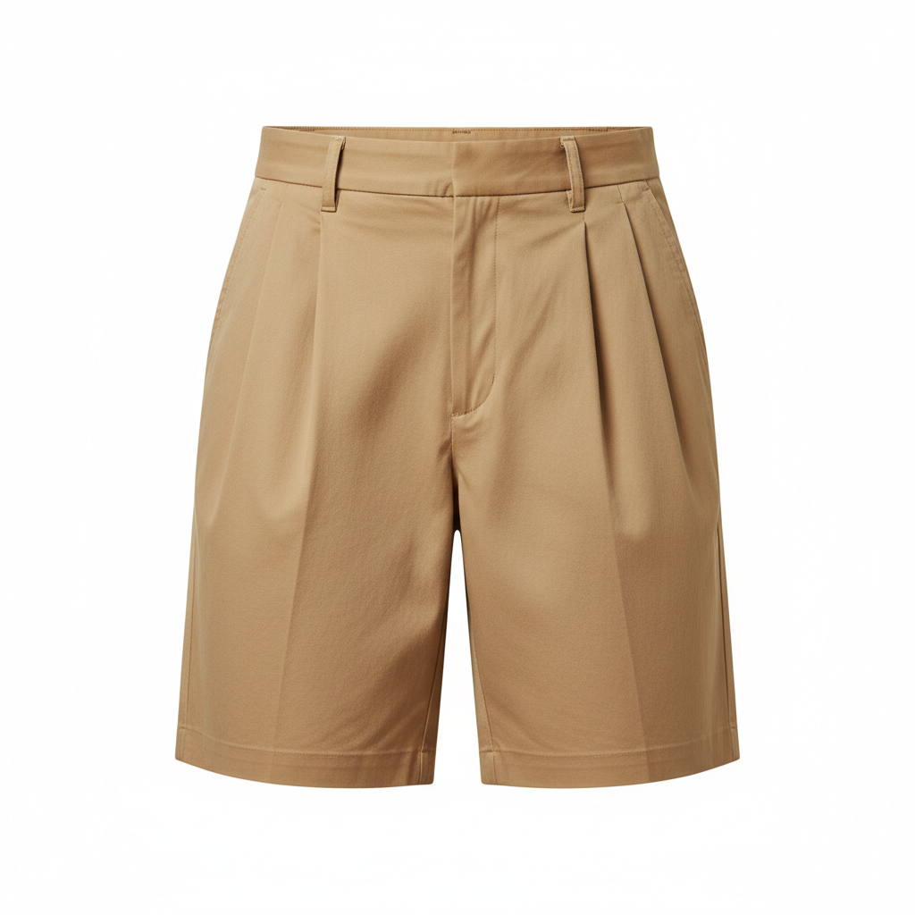 Casual Pleated Shorts in Desert Sand – Front View