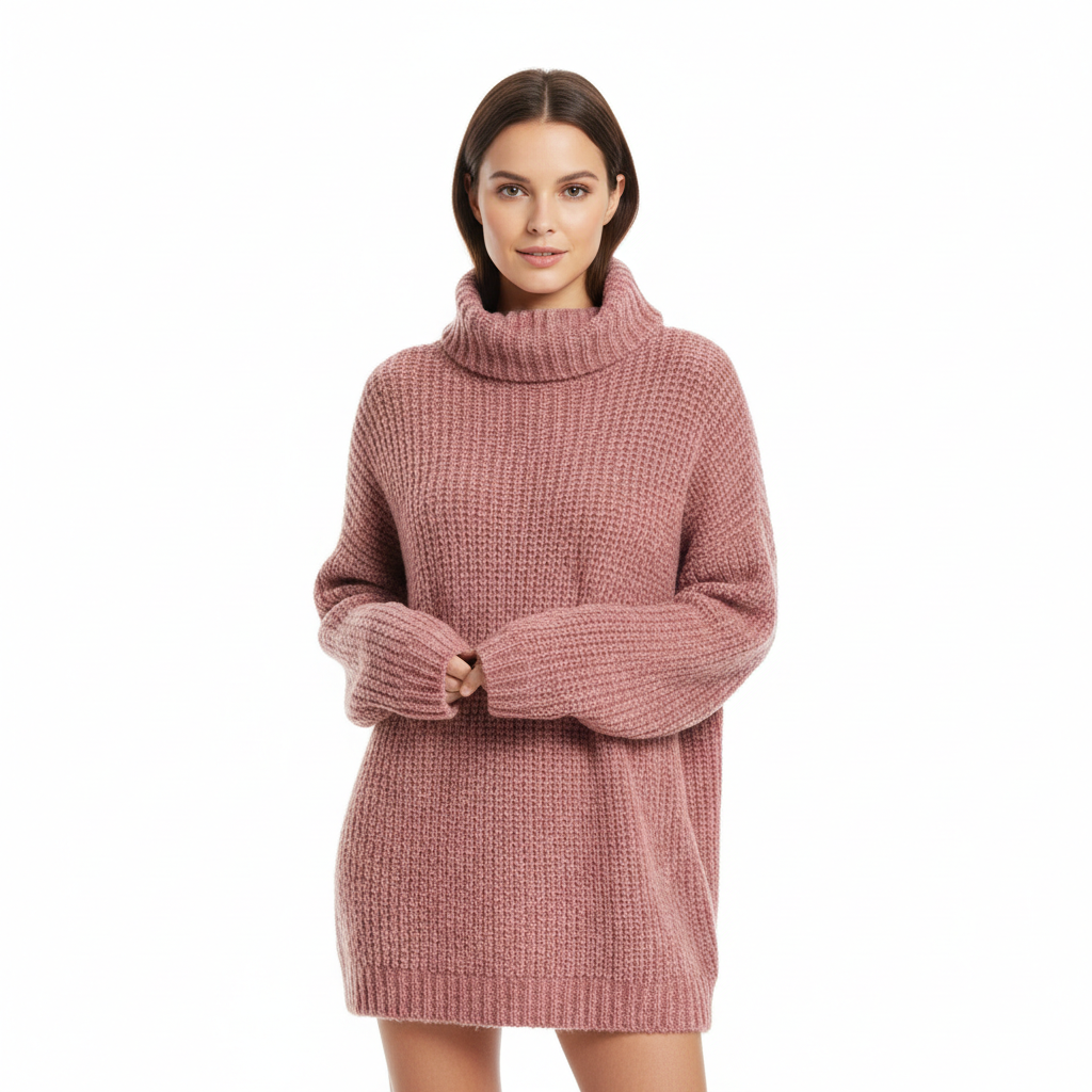 Cozy Knit Sweater in Dusty Rose – Model Shot